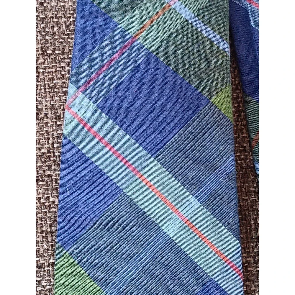 Tie 70s 80s 90s Y2K Youth Crewcuts Cotton Blue Green Plaid  2.5 Wide 52 Long